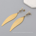 Stainless Steel Gold Plated Long Leaf Charm Dangle Earrings For Women Girls